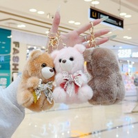 Porte-clés mini ours en peluche 3D doux de 8 cm, mignon, breloque de sac, pendentif pour clés de voiture, jouet pour enfant, animal en peluche, cadeau ours moelleux