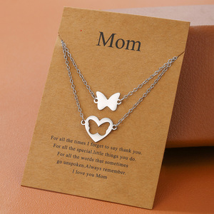 Collar con colgante de corazón de mariposa de acero inoxidable para mamá, regalo de joyería para el Día de la Madre - Product Image 1