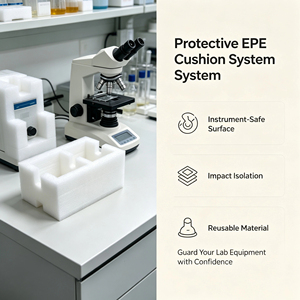 Insert en mousse EPE sur mesure pour l'emballage d'instruments de laboratoire, avec positionnement précis des trous et doublure intérieure en EPE - Product Image 3