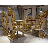 Ensemble de Salle à Manger Baroque Style Royal Sculpté à la Main en Bois Massif avec Plateau en Verre et Chaises pour Cuisine Meuble Européen