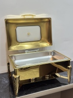 Ensemble de service de luxe 9L en acier inoxydable doré avec chauffe-plat électrique intégré pour buffet de mariage
