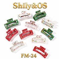Pince à cheveux carrée imprimée Noël Shily&OS 8,5 cm – Flocon de neige, Père Noël, Bonhomme de neige, Renne, Arbre, Bonbon – Accessoire capillaire en gros