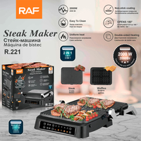 Grill à steak et gaufrier 2-en-1 RAF R.221 2000W, ouverture à 180 degrés, plaques chauffantes double face antiadhésives, contrôle tactile, pour barbecue domestique