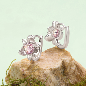 Pendientes de plata con forma de flor y cristales rosas con engaste de garra para mujer, estilo romántico - Product Image 2