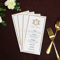 Achat en gros de cartes bon marché cartes de menu bronzantes élégantes avancées plusieurs couleurs estampage en or avec logo personnalisé taille pour mariage