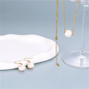 Set di orecchini con collana riempita d'oro con catena <span class=keywords><strong>in</strong></span> <span class=keywords><strong>acciaio</strong></span> inossidabile con perle d'acqua dolce naturali bianche da 12mm - Product Image 3