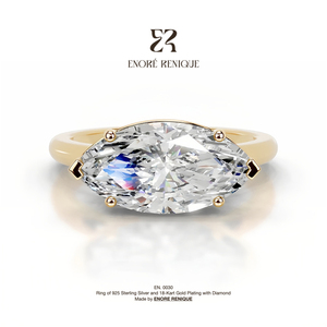 Anelli in Argento Sterling 925 Placcati Oro 18k, Anello di Fidanzamento East West con Moissanite VVS da 2 Carati, Gioielli per Donne - Product Image 1