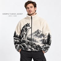 Veste d'hiver pour homme en polaire Sherpa motif loup, entièrement zippée, à poils longs, pour activités extérieures, fabricant OEM ODM sur mesure pour marques