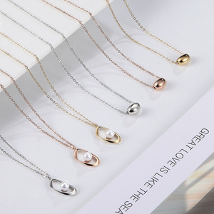European and American Retro Irregular <b>Titanium</b> Steel Necklace Stainless Steel Pearl Circle Exaggerating Collarbone Necklace - Product Image 2
