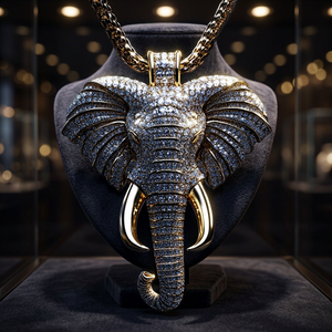 Collar de Lujo con Colgante de Elefante Chapado en Oro de 18K, con Diamantes de Corte Brillante Redondo y Cadena de Cuerda, para Uso Diario Masculino - Product Image 2