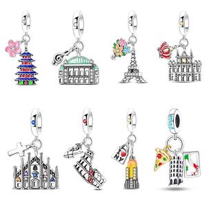 Breloque originale de <span class=keywords><strong>voyage</strong></span> en argent 925 avec pendentif de construction de repère New York Rome Vienne pour bricolage bijoux de mode avec zircon - Product Image 1