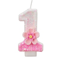 Velas para Pastel al por Mayor, Elegantes Velas Decorativas con Degradado Rosa y Flores Brillantes, Velas con Número para Decoración de Pasteles de Cumpleaños