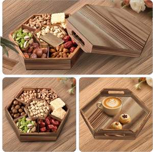 מגש חטיפים טבעי איכותי עם מכסה, מגש הגשה דקורטיבי מעץ עם 7 תאים מחולקים לפירות יבשים, מגש עץ - Product Image 5