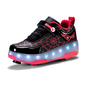 Flashing Roller Shoes With Wheels For Kids And Students Black Red Color Led Light Up Sneakers With Brake Feature - Product Image 5