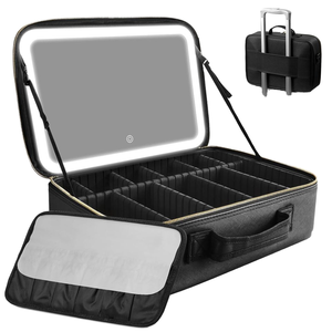 Модернизированная большая дорожная сумка для макияжа, светодиодное зеркало 15 ", 3 цветовых режима, регулируемый косметический Органайзер из искусственной кожи - Product Image 1