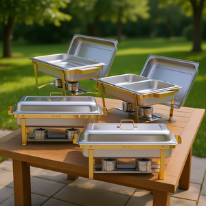 DB 8 Qt 4 Pack Rectangle <b>Chafing</b> <b>Dish</b> <b>Set</b> Gold Stainless Steel <b>Buffet</b> Beverage Serving Modern Design - Product Image 2