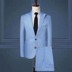 I-0499 Traje Formal de Negocios para Hombre, Doble Botonadura, Color Sólido, Poliéster/Algodón, para Reuniones de Negocios - Product Image 4