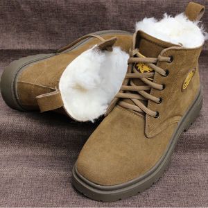 3551 Men's Winter Snow <b>Boots</b> Wool Lined Thickened <b>Warm</b> Outdoor <b>Work</b> <b>Boots</b> Mid Heel Front Laces Solid Color - Product Image 2