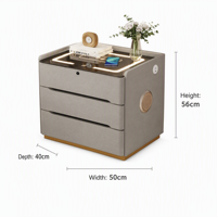 Table de chevet de luxe à 3 tiroirs avec chargeur sans fil et port USB, table de chevet intelligente en bois massif pour chambre à coucher, mobilier d'hôtel