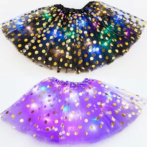 Bronzing Polka Dot Mesh Rock Mädchen Tüll Glitter Prinzessin Kleidung Party Stars Pailletten Magic Light Ballett Kinder Tutu Rock