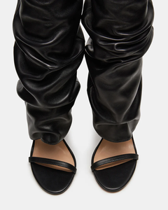 Sandalias de Tacón de Aguja con Punta Abierta y Pliegues de Cuero Negro para Mujer, Estilo 2025 - Product Image 5