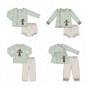 Puresun новейший дизайн, детская одежда, вышивка в виде пугала, Детская осенняя одежда, хлопковые брюки в мелкую клетку, комплекты одежды для мальчиков