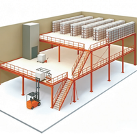 Étagère de mezzanine multi-niveaux, connectée par boulons, en acier industriel thermolaqué, capacité de charge de 1000 kg/m, robuste