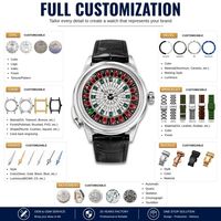 Montres automatiques mécaniques artistiques de luxe personnalisées OEM avec cadran en pierres précieuses et roue de roulette de casino rotative Jacob