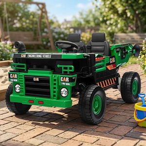 Voiture électrique 12V pour enfants <span class=keywords><strong>avec</strong></span> deux sièges, véhicule d'ingénierie, <span class=keywords><strong>camion</strong></span> à pédales pour enfants <span class=keywords><strong>avec</strong></span> <span class=keywords><strong>remorque</strong></span>, voiture électrique pour enfants - Product Image 1