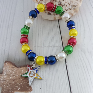 Drop Shopping Lettre de Sororité Grecque Perle Élastique Perlée Ordre de la Société Étoile Orientale OES Bracelet à Charms en Émail - Product Image 5