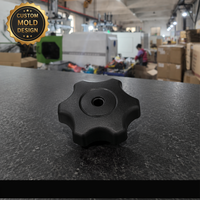 Capuchon de bouton en plastique noir en forme d'étoile à 6 branches, avec trou central, indentation circulaire surélevée, prise en main douce, commande rotative, moulage par injection, OEM