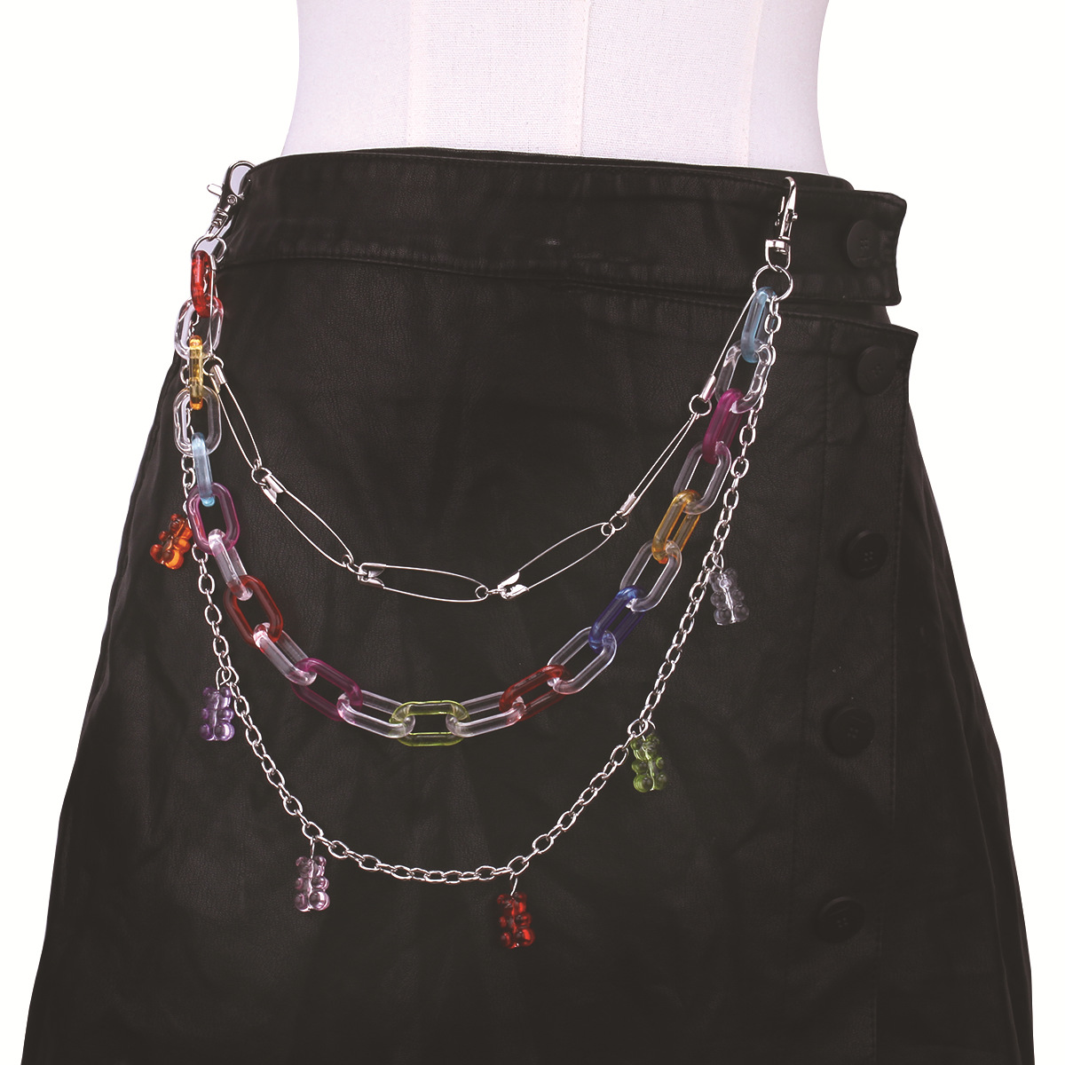 Safety pin bear multi-layered trouser chain