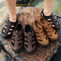 Sandales d'été pour hommes en cuir véritable, chaussures décontractées, antidérapantes, sandales de plage pour hommes, baskets faites à la main, grande taille 38-48, offre spéciale