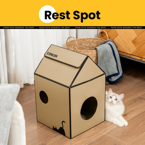 <b>Cardboard</b> <b>Cat</b> <b>House</b> with Scratch Pad & Catnip, <b>Cat</b> Play Scratching <b>House</b> for Indoor Hideaway Furniture Can Be Customized - Product Image 5