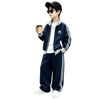 Ensemble deux pièces sport pour garçons, col montant, veste zippée, pantalon droit avec sangles latérales, décontracté et tendance, 70% coton acétate