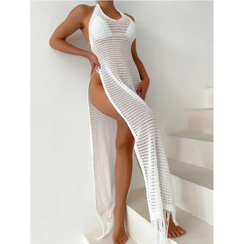 Vestito Sexy da spiaggia con nappe spaccate a maglia estiva, copricostume Y2k vestito da vacanza abiti da spiaggia per le donne