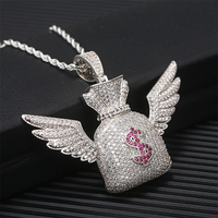 Collier tendance en laiton plaqué or, style hip-hop, avec pendentif aile d'ange, signe du dollar américain et sac d'argent, chaîne à maillons pour homme