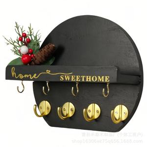 Wooden <b>Wall</b> Key Rack Round Shape <b>Wall</b> <b>Mounted</b> Key Holder Entryway Decorative <b>Shelf</b> For Living Room Bedroom Storage - Product Image 2