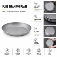 Assiette portable en titane pur pour le camping en plein air avec finition sablée, idéale pour les pique-niques en extérieur