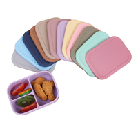 Boîte à lunch bento pour enfants en silicone sans BPA étanche à 3 compartiments, ensemble carré rectangulaire de stockage des aliments