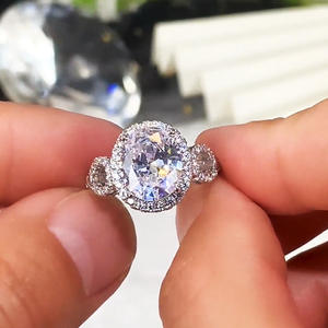 F767 Women's Oval Cut Synthetic <b>Diamond</b> <b>Ring</b> Classic Engagement <b>Ring</b> With Side <b>Diamonds</b> For Wedding Jewelry - Product Image 2