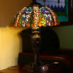 Lámpara de escritorio Tiffany, Base de cobre puro, vitral soldado a mano, pantalla de cristal, lámpara de mesa decorativa