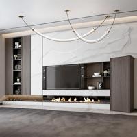 Console multimédia modulaire moderne en MDF gris, bois naturel crème, style transitionnel pour appartement