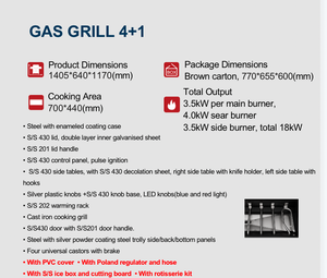 Grill à gaz en acier inoxydable commercial 4+2/4+1 Grills à gaz BBQ amovibles avec table - Product Image 6