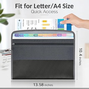 Fabric File <b>Folder</b> Zipper File Organizer Pouch with Inner Expanding Divider for Letter and <b>A4</b> Papers - Product Image 4