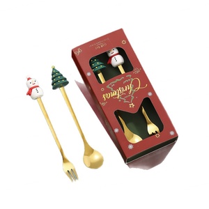 Cuillère en acier inoxydable, cuillère de Noël, fourchette, ensemble de 2 pièces, arbre de Noël, dessert, cuillère à café, fourchette à fruits, vaisselle, cadeau de Noël - Product Image 6