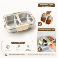 Boîte à lunch compartimentée Aohea avec étui extérieur en PP, boîte à lunch en acier inoxydable et couvercle en PP pour les repas quotidiens des enfants, réutilisable au quotidien