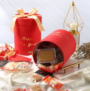 Noël Carton Cylindre <span class=keywords><strong>biscuits</strong></span> Cadeau Emballage Tube De Papier Rouge Couvercle Boîte Ronde De Luxe Avec Logo Personnalisé - Product Image 6
