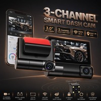 Caméra de tableau de bord triple objectif pour rétroviseur 1080P avec Wi-Fi intégré, écran IPS 3 pouces, Type-C, batterie 150 mAh, moniteur de stationnement 64 Go