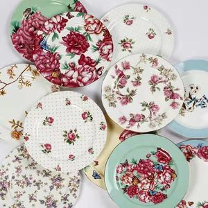 רויאל ורוד עלה סטייק קינוח הגשת חתונה צלחת בסדר עצם צלחת פורצלן זהב מטען צלחות - Product Image 3